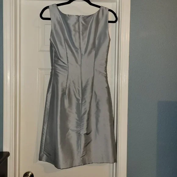 Ice Blue Silk Sheath Dress - Picture 3 of 8